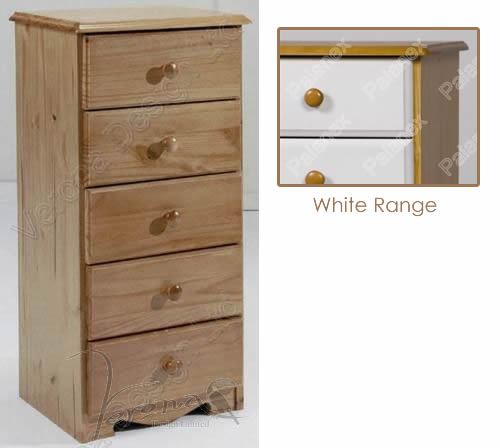 Verona Narrow Chest of Drawers 5 Drawer | White